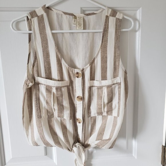 Japna Tops - Japna Front Tie Sleeveless Top Vertical Stripes Size Large